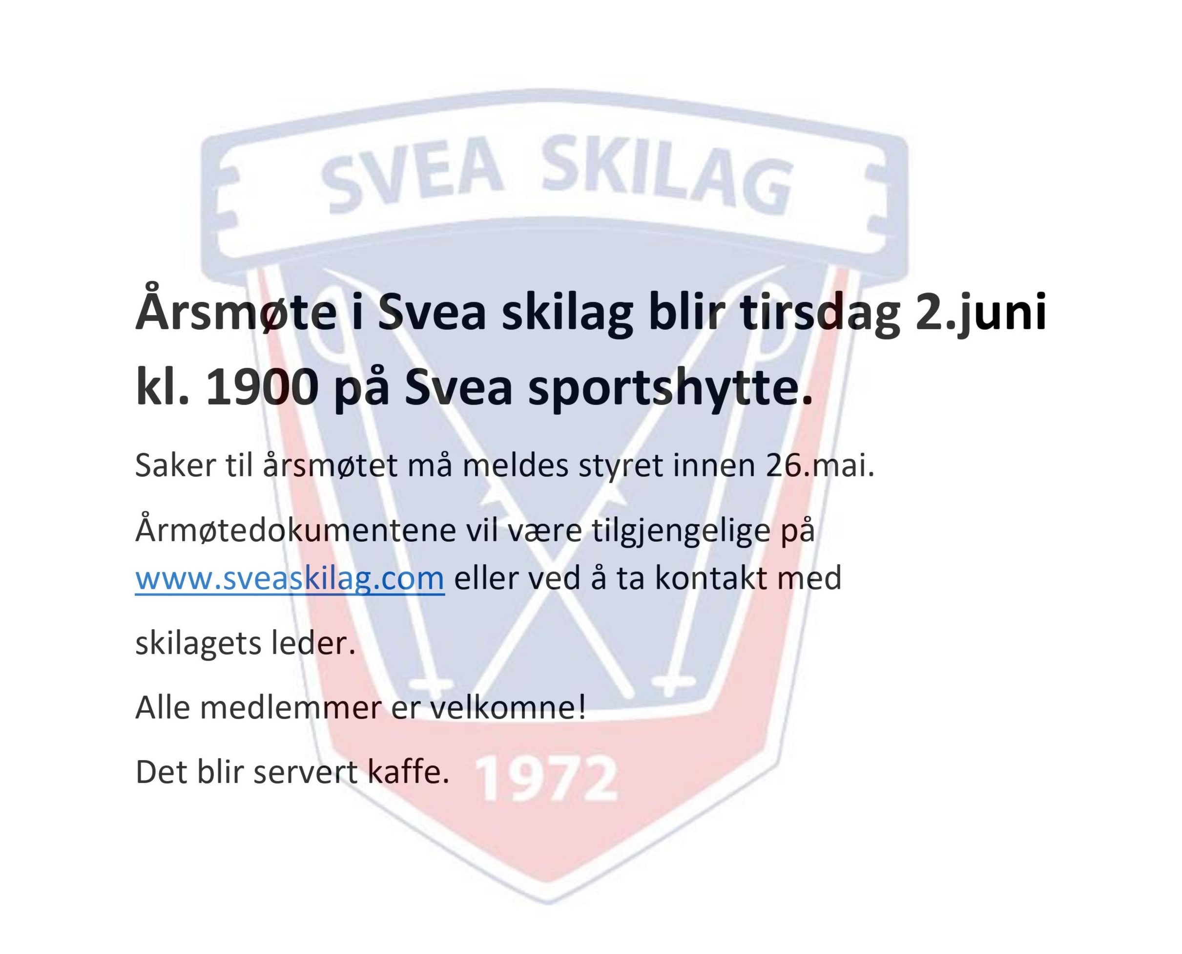 Årsmøte tirsdag 2.juni